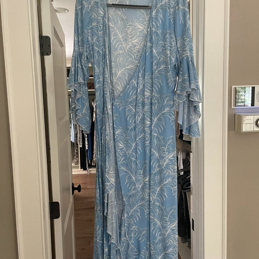 Melissa Odabash Cheryl Blue and White Tropical Dress Size L